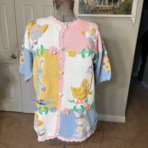 Vintage Eagle's Eye Collectibles Easter Whimsical Button Up Knit Sweater M